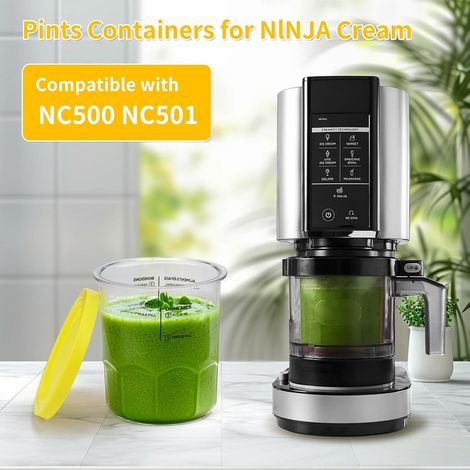 4 Pièces Pot pour Ninja Creamy Deluxe,Récipients À Crème Glacée pour Ninja Creami Deluxe NC501/NC500 Series,Machine à glace creami accessoires pour Ninja avec cuillère et couvercle