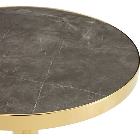 Table ronde moderne avec piètement en acier inoxydable doré, table d'appoint à plateau effet marbre pour salon, table basse luxueuse à socle stable (1/5)