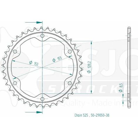 Couronne Acier compatible avec la marque KTM - 525 - 38 Dents - Made in Germany