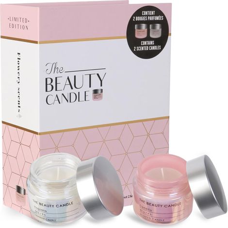 Coffret cadeau 2 bougies senteurs fleurs de printemps LEONIE rose (1/4)