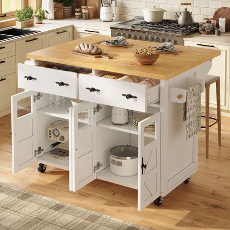 Carrello da Cucina con 1 Cassetto e Ripiani Regolabili, 5 Ruote con Freno, per Cucina e Soggiorno, Bianco (1/5)