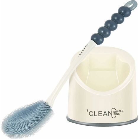 Brosse de Toilette Brosse WC en Silicone Antibactérienne balayette WC Ensemble Brosse de Toilettes à Manche Long avec Support Hygiénique le rangement et l'organisation de la salle de bain