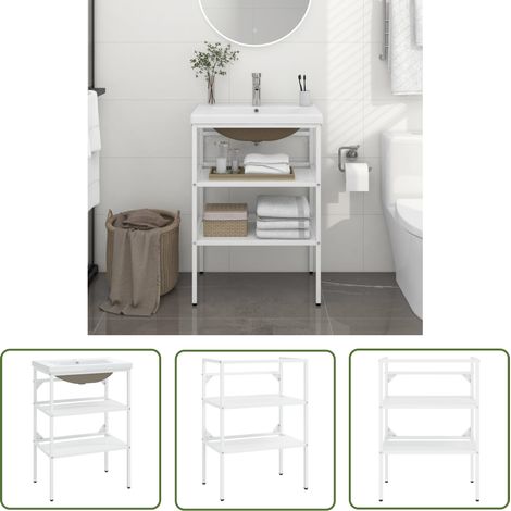 The Living Store Cadre de lavabo de salle de bain vasque à encastrer Blanc Fer - Meuble De Salle De Bain - Meuble Lavabo - Cadre Lavabo - Vasque Encastrée - Robinetterie Salle De Bain (1/5)