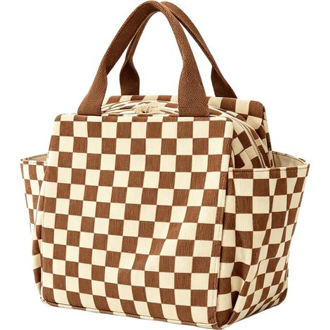 Sac isotherme alimentaire, 12 L, grande capacité, sac à déjeuner avec 2 poches latérales, pour ranger verres d'eau, parapluies, vaisselle, pour pique-nique, travail, école (marron 1) (1/5)