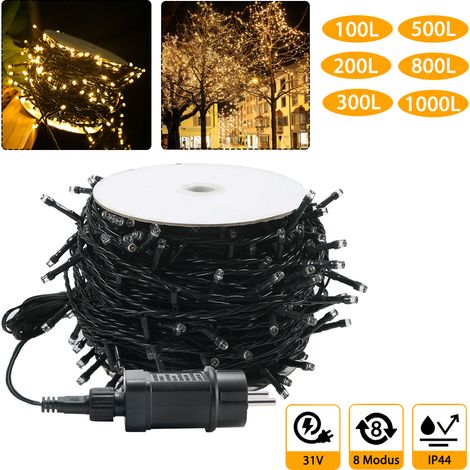 Froadp 30m Guirnalda Luces Exterior 300 LEDs Cortina Luces con Enchufe y 8 Modos de Iluminación Cadena de Luz IP44 Impermeable Blanco Cálido para Jardín Interior Boda Fiesta de Navidad (1/5)