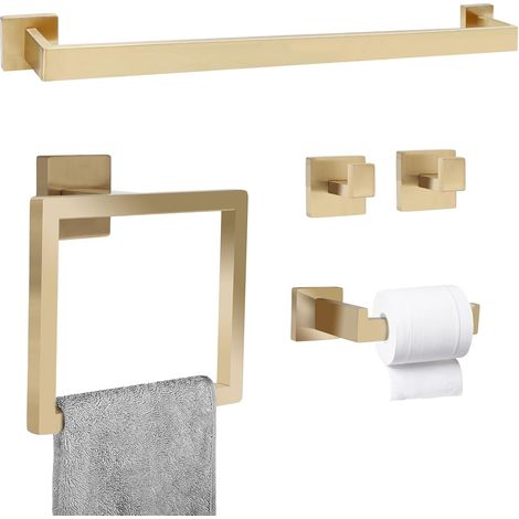 Set di accessori per il bagno con portasciugamani, 5 pezzi, portasciugamani da parete con ferramenta in acciaio inox, 60 cm (1/5)