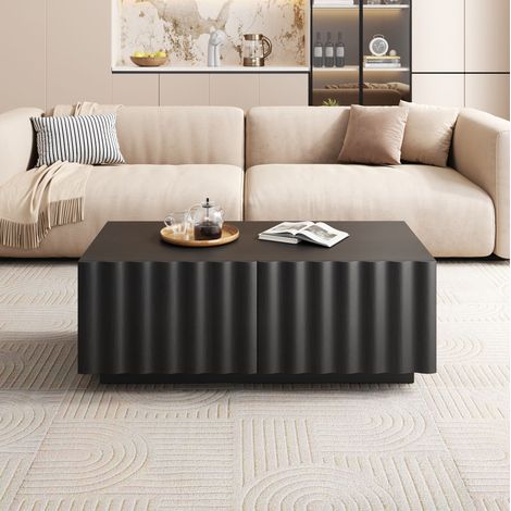 Mesa de centro 100x50 cm rectangular con 2 cajones, MDF y tablero de partículas, negro (1/5)