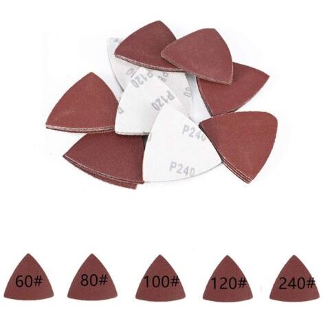 SABIR Promotion, Disque de Ponçage Feuilles Abrasives Triangle Disques Abrasifs 80 x 80 x 80 mm Grain 60/80/100/120/240 pour Ponceuse 55 PCS, (1/5)
