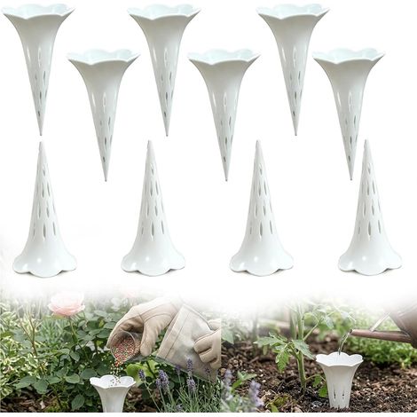 Lot de 10 Pics de Soin des Racines 3-en-1, Dispositif d'Arrosage en Profondeur, Aérateur et Entonnoir d'Engrais, Tubes d'Arrosage Racinaire pour Plantes en Pot, Alimentation Directe Anti-Pourrissement (1/5)