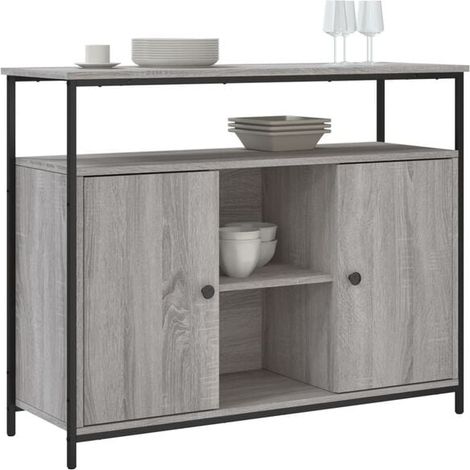Buffet Bas 100x35x80 cm en Bois d'Ingénierie Gris Sonoma, Meuble de Rangement Moderne avec Portes et Étagères pour Salon ou Entrée (1/5)