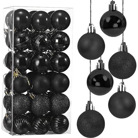 Palline di Natale decorative per albero, set da 36 pezzi, decorazioni per albero di Natale, palline di Natale in plastica, diametro fino a 4 cm (nero) (1/5)