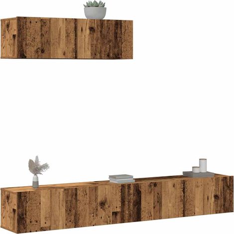3-tlg. TV-Schrank-Set Wandmontage Altholz-Optik Holzwerkstoff