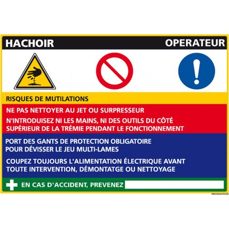 Panneau Fiche de Poste Hachoir (C1085) - Adhésif - 300 x 210 mm