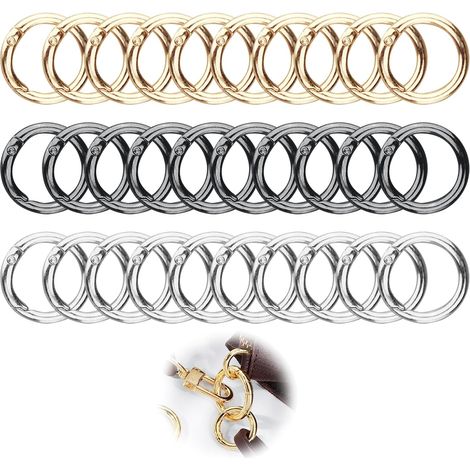 Ensemble de 30 mousquetons ronds 28mm en alliage de zinc,Crochets à ressort de haute qualité pour artisanat et accessoires de sac, 3 couleurs (1/5)