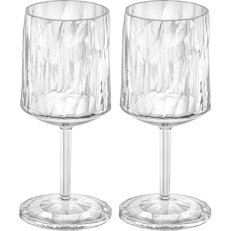 Lot de 2 verres à vin 200 ml à pied, en plastique cristal transparent, élégants, incassables, réutilisables, parfaits pour fête, jardin et camping (1/5)