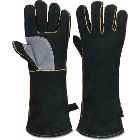 Gants extrêmement résistants au feu et à la chaleur, en cuir avec coutures Kevlar, idéaux pour les cheminées, poêles, fours, grills, soudures (1/5)