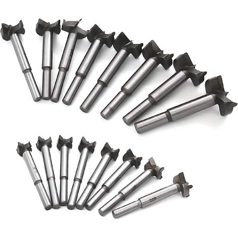 Meche Bois Forstner Foret 15-35mm 16PCS, Carbone Acier à haute vitesse Trépan pour bois Scie à poinçonner Dalles en bois Trous de perçage pour aile plate Charnière en carbure cémenté (1/3)