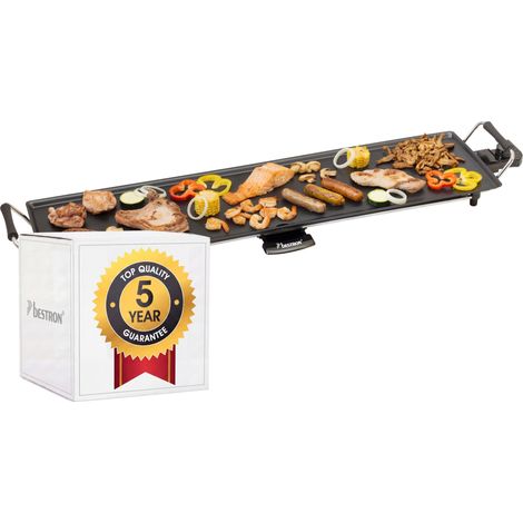 Plancha électrique, Barbecue electrique XXL avec revêtement anti-adhésif, Gril de table pouvant jusqu'à 8 personnes, Surface de cuisson extra longue, Couleur: noir