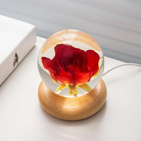 Crystal Ball Night Light, Flower Shape Night Light, 80cm Crystal Ball Night Light with Wooden Base, Living Room Decoration and Gift for Men Women Kids Boys Girls Teens (Pink) (1/5)
