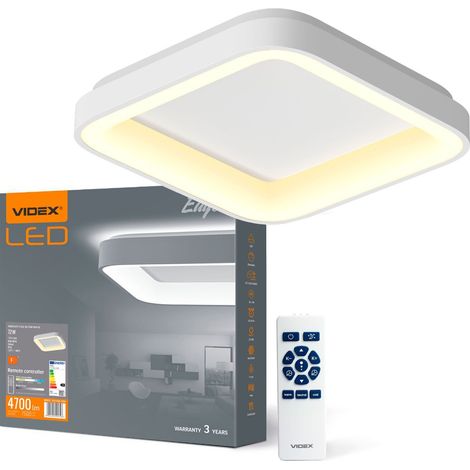 Eckige Deckenleuchte, Aluminium weiß, mit Fernbedienung, 72W, 7500lm, 2700K/6000K, 45 cm, Videx