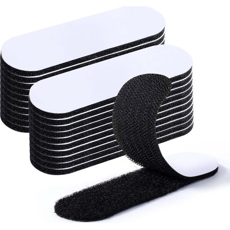 20 Paires Scratch Autocollant, 3x10cm Adhésif Double Face Noir, Nylon Robuste Pour Mur, Sol, Métal, Bricolage (1/5)