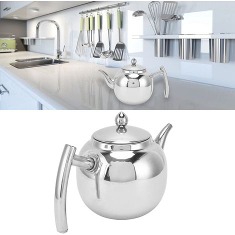 Théière domestique en acier inoxydable avec filtre pour eau froide, compatible avec les plaques à induction, grande capacité (1050 ml). (1/5)