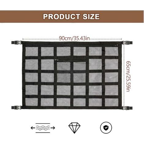 Red de almacenamiento para techo de coche de 90x65 cm, bolsa organizadora de ropa, red de almacenamiento universal para cofre de techo de coche, red de carga de techo para SUV, Jeep, furgoneta, autoca (1/4)