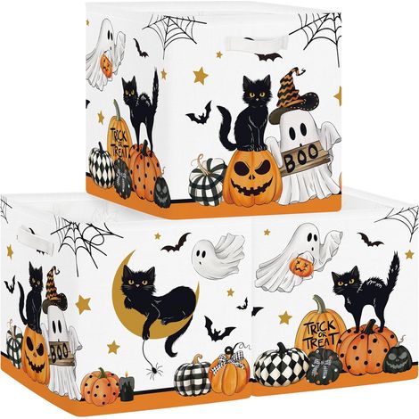 Set 3 contenitori giocattoli Halloween tessuto 30x30x30 cm (1/5)