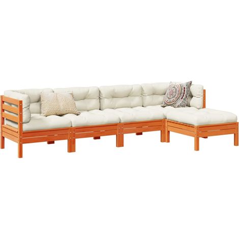 Set de sofás jardín 5 pzas con cojines madera pino marrón cera vidaXL (1/5)