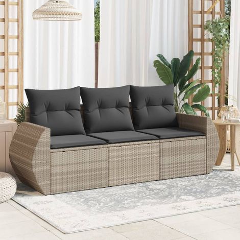 Salon de jardin 3 pièces modulable en résine tressée gris clair avec coussins - PANGIVO (1/3)