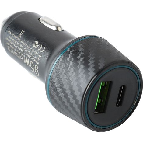 Chargeur Allume-cigare Voiture 12-24V 95W USB PD Double Port Rapide Style Fibre de Carbone Adaptateur pour Auto Camion (1/5)