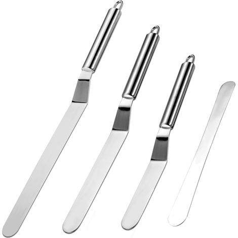 Vinabo Set Spatola Cucina 4 Pezzi, Angolato Glassa Spatole in Acciaio Inox, Spatola per Dolci Torte per Glassare Torte, Cupcake e Pasticcini,Cuoco Decorare Torte Spatola per Glassa (1/5)