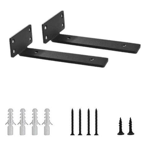 Supports d'étagère noirs en forme de L de 0,2" d'épaisseur, supports en acier cachés pour étagère - Quincaillerie d'étagère flottante robuste de 6" (2 pièces)-Étagère murale (1/4)