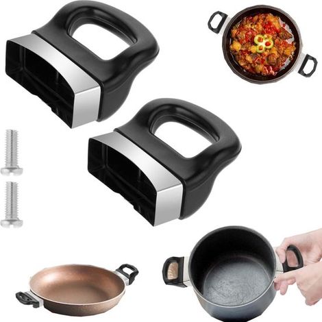 Poignées de casserole universelles lot de 2 - poignées aluminium 7 x 6,5 cm, noires (1/5)