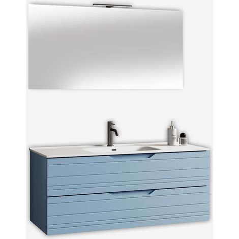 Mobile bagno sospeso con specchio e lavabo Solmira - Azzurro