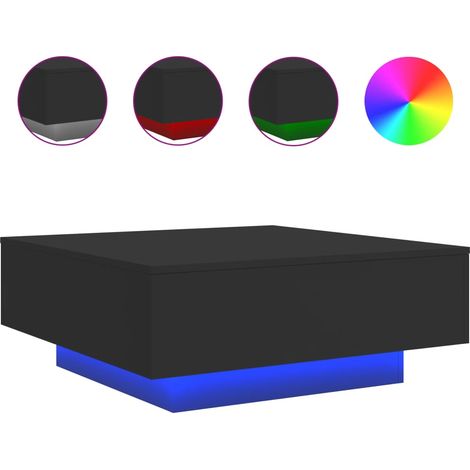 Mesa de centro de diseño moderno con luces LED 80 x 80 x 31 cm madera de ingeniería negra DEC037680