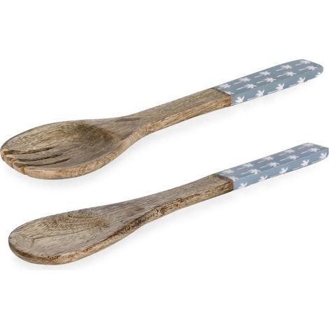 Bizzotto set 2 posate insalata bizzotto Keran azzurre con decoro palme in legno di mango