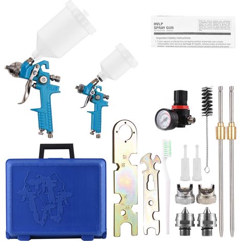 Kit de pistolet à peinture HVLP à alimentation par gravité, petit et grand modèle, avec godets de 125 ml et 600 ml, buses de 1,0 mm/1,4 mm/1,7 mm/2,0 mm. Idéal pour la réparation automobile, la peintu (1/5)