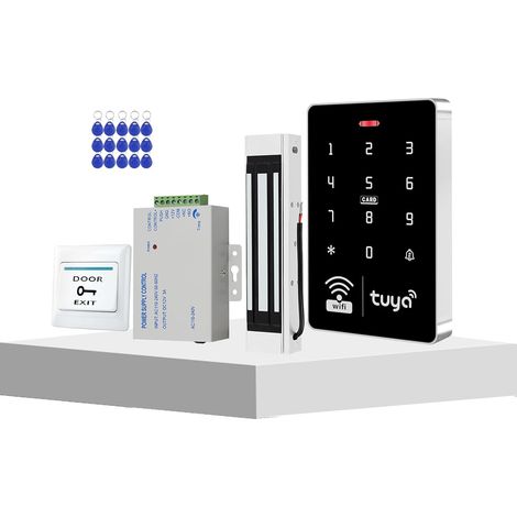 Kit Contrôle d'Accès WiFi, Clavier RFID IP68, Verrou Magnétique 350lbs, Alimentation DC12V, 10 000 Utilisateurs pour Maison (1/5)