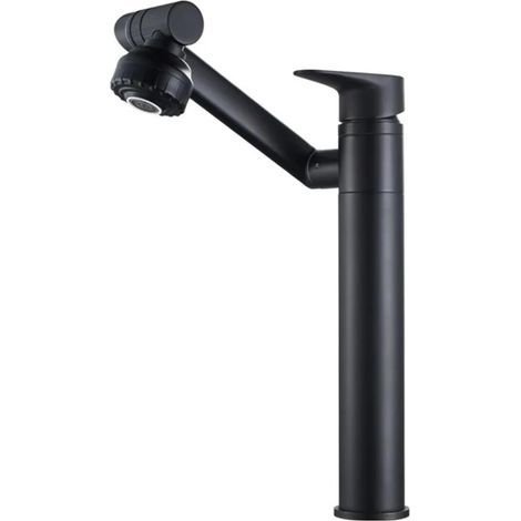 Grifo para fregadero de cocina, grifo de baño triple giratorio 360 grados, mezclador de agua caliente y fría montado en cubierta, aireador (Negro Alto) (1/5)
