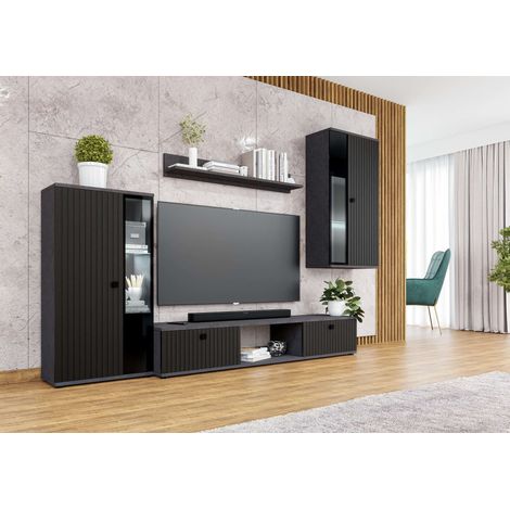 FURNIX Ensemble de Meubles de Salon/Ensemble de Meubles SARAI 4 parties sans LED 240 x 180 x 40,2 cm Matera noir
