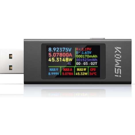 Testeur USB A 4-30V 0-12A, Multimètre Numérique Voltmètre Ampèremètre, Détecteur de Chargeur et de Câble USB, Wattmètre pour Batterie et Téléphone (KWS-MX23) (1/5)