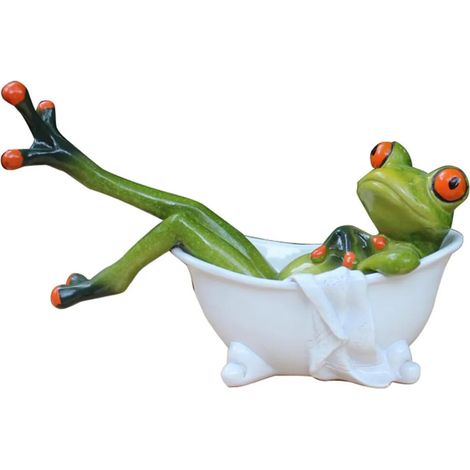 Résine créative de grenouilles, mascotte drôle de grenouilles allongées dans la baignoire sculptures artisanales statues pour la maison bureau salle de bains décorer des cadeaux (1/5)