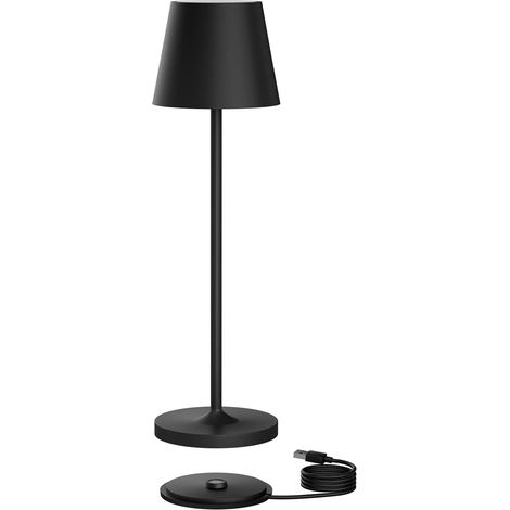 lampe table rechargeable 240LM Dimmable lampe de table rechargeable led Couleur de lumière chaude IP54 pour l'intérieur et l'extérieur avec station de chargement USB (noire) (1/5)
