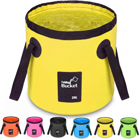 Conteneur d'eau pliable - Seau 20L portable - Pour laver linge et vaisselle - Camping, extérieur-Jaune (1/5)