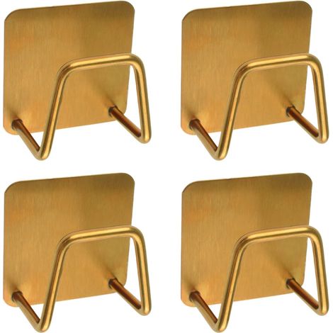 Lot de 4 porte-éponges adhésifs en acier inoxydable pour évier, savon, éponges, cintres antirouille qualité supérieure, accessoires cuisine/doré Doré -'4 Doré'Doré'-