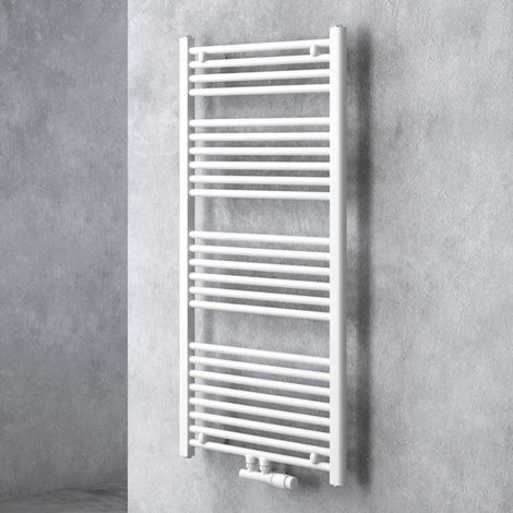 doporro Radiateur de Salle de Bain Sèche-Serviette 120x60cm Radiateur Tubulaire Vertical Chauffage à Eau Chaude Blanc RHE (1/5)
