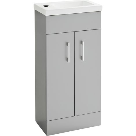 Matt Stone 400mm Bathroom Cloakroom Vanity Unit Basin Sink Compact Cabinet (1/3)