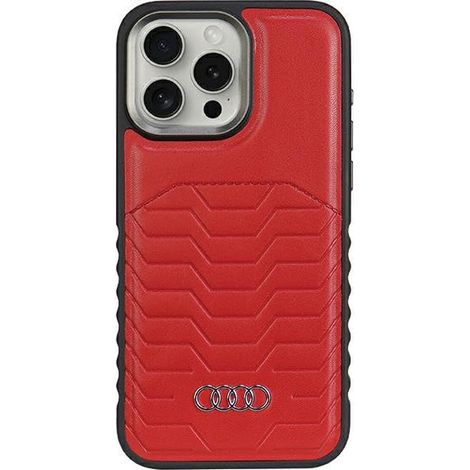 Étui rigide Audi MagSafe en similicuir rouge pour iPhone 15 Pro 6.1 (AU-TPUPCMIP15P-GT/D3-RD)