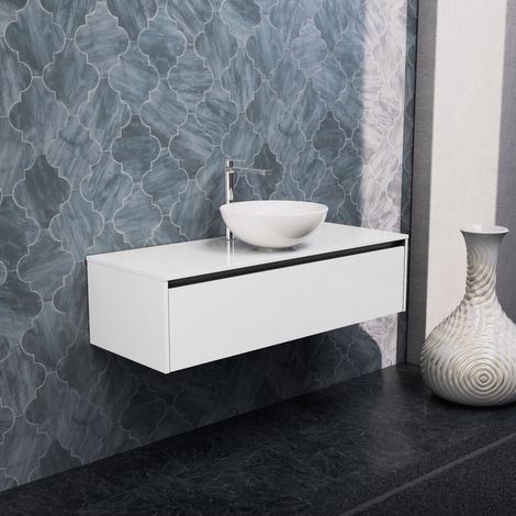 Inda - Badezimmerschrank 1 Schublade B.120 mit Aufsatzwaschbecken / Hochglanzweiß - Smeraldo (1/5)